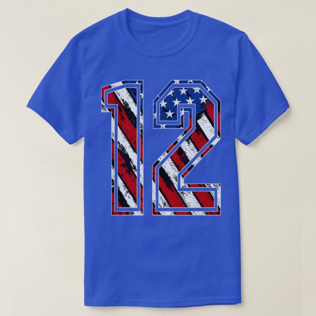 T-shirt Numéro 12 Drapeau rouge blanc et bleu américain 12 (Design devant)