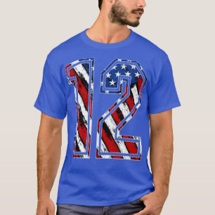 T-shirt Numéro 12 Drapeau rouge blanc et bleu américain 12