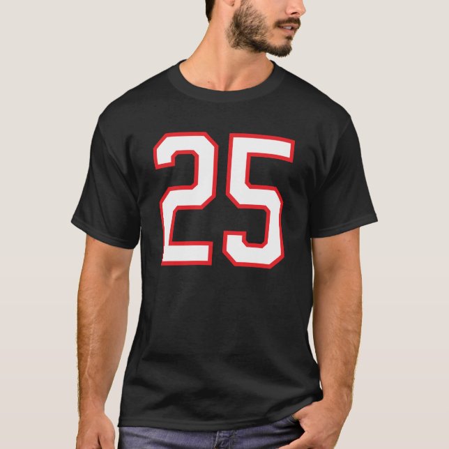 T-shirt Numéro #25 Sports Jersey Birthday Red White Lucky  (Devant)