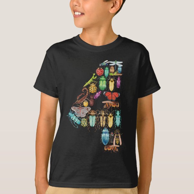 T-shirt Numéro 4 Bugs Insectes Beeltles 4 Year Old Boys Ki (Devant)
