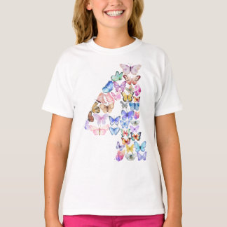 T-shirt Numéro 4 Papillons Thème Enfants de 4 ans