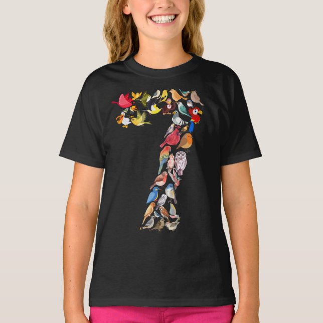 T-shirt Numéro 7 Oiseaux Thème 7 ans Garçons Enfants (Devant)