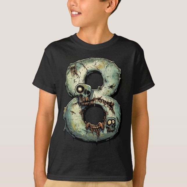 T-shirt Numéro 8 Halloween Zombie Thème 8 ans Enfants (Devant)
