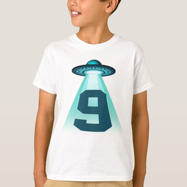 T-shirt Numéro 9 UFO Alien Thème 9 Année Enfants Garçons (Devant)