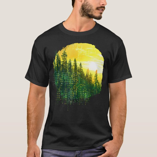 T-shirt Numéro binaire Retro Mountain Forest Ordinateur (Devant)
