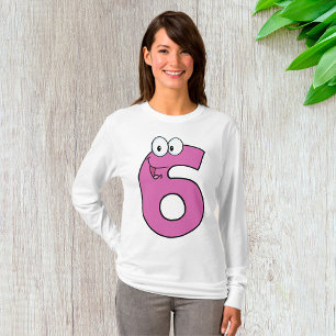 T-shirt Numéro de dessin 6 amusant violet souriant six