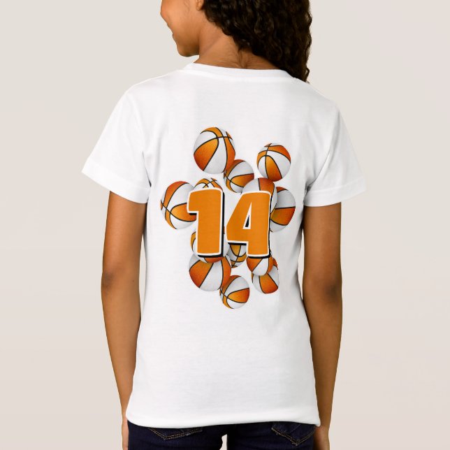 T-Shirt numéro de maillot groupé orange blanc basketballs (Dos)