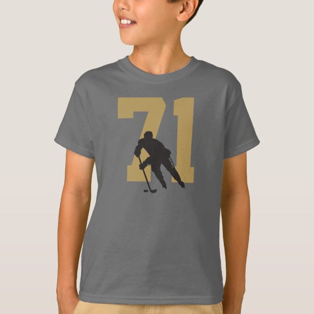 T-shirt Numéro du joueur de hockey de jeunes dorés (Devant)