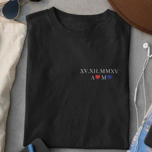 T-shirt Numéro romain personnalisé Date Anniversaire noir