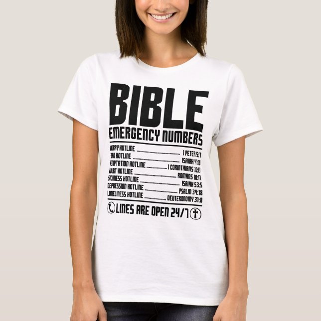 T-shirt Numéros d'urgence de la Bible (Devant)