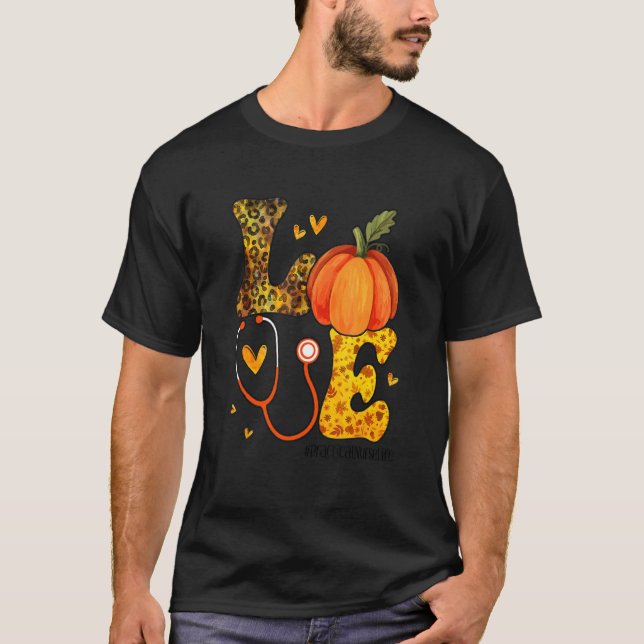 T-shirt Nurse Leopard Pumpkin Thanksgiving Love Practical  (Devant)