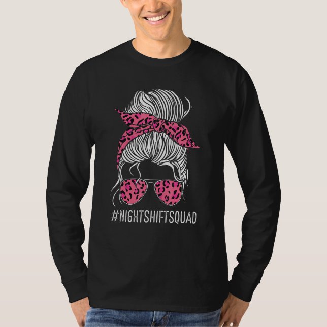 T-shirt Nurse Night Shift Squad Leopard Pink Nursing Appre (Devant)