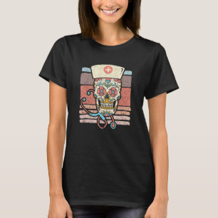 T-shirt Nurse Sugar Skull Stéthoscope RN Medical Halloween