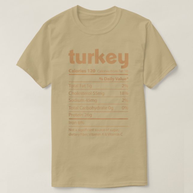 T-shirt Nutritional Facts for Turkey, Funny Custom Thanksg (Design devant)