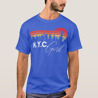 T-shirt NYC Girl Retro Sunset City Skyline Souvenir