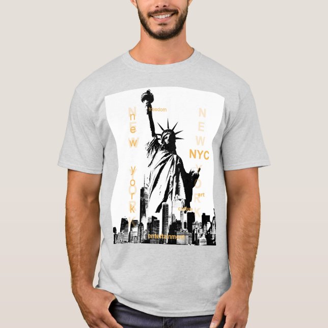 T-shirt Nyc Liberty Statue New York Mens Ash Grey tendance (Devant)
