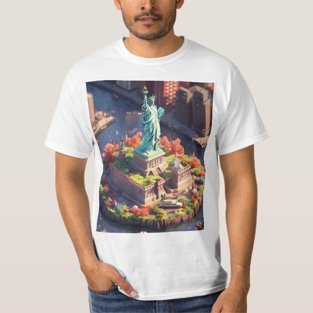 T-shirt Nyc Manhattan, statue de la Liberté Animée (Devant)