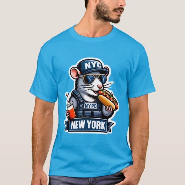T-SHIRT NYC RAT MANGEANT UN CHIEN CHAUD (Devant)