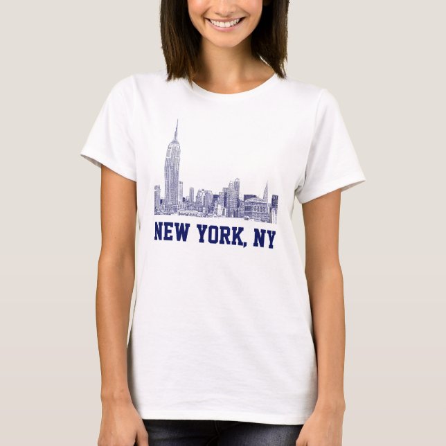 T-shirt NYC Skyline Etched 01 Blue (Devant)