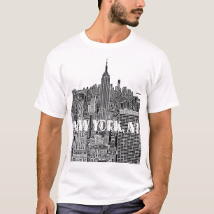 T-shirt NYC Vue Gravée Horizon Depuis Dessus