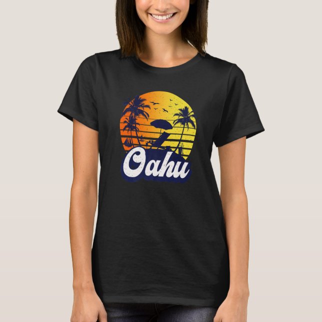 T-shirt Oahu Hawaii Hawaiian Sunset Beach Retro Premium (Devant)