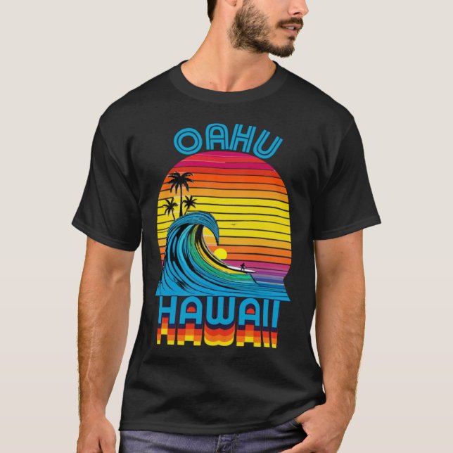T-shirt Oahu Hawaii Retro Throwback Surf & Beach Souvenir (Devant)