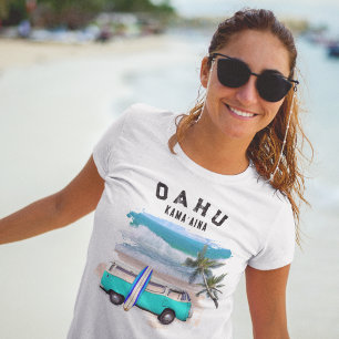 T-shirt Oahu Kamaaina Turquoise Planche de Surf Rétro Van 