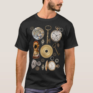 T-shirt Objets Steampunk Gears Pocket watch Squelette Key