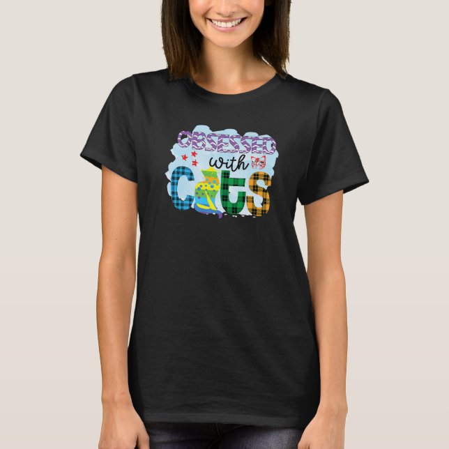 T-shirt Obsessed With Cats Graphic Patchwork Cat (Devant)