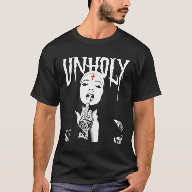 T-shirt Occulte Gothique Sombre Nun Satanique Tattoos Unho (Devant)