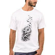 T-Shirt Océan Boussole Oiseaux Vague Aventure