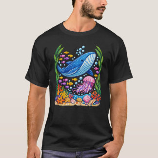 T-shirt Océan Coloré Baleine et Méduse Récif Sous-Marin