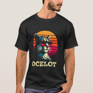T-shirt Ocelot Rétro Coucher de Soleil - Ocelot Jaguar Vin