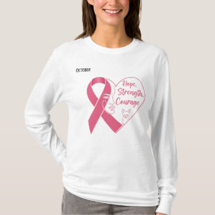 T-shirt Octobre Coeur de Ruban rose - Espoir, Force et Cou