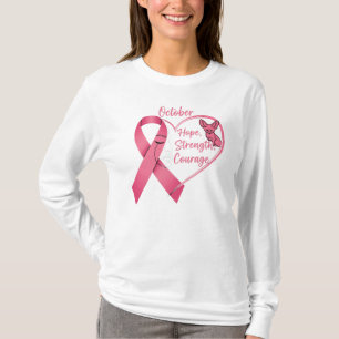 T-shirt Octobre Coeur de Ruban rose - Espoir, Force et Cou