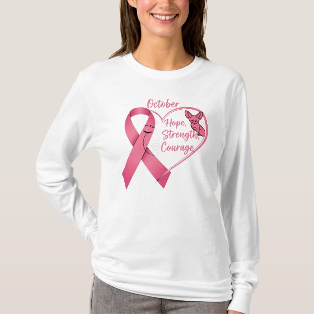 T-shirt Octobre Coeur de Ruban rose - Espoir, Force et Cou (Devant)