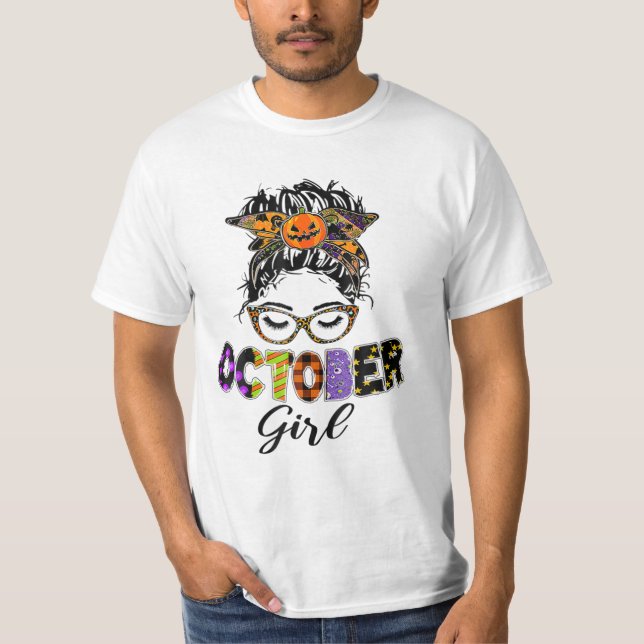 T-shirt Octobre Fille Halloween Messy Bun (Devant)