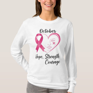 T-shirt Octobre Pink Ribbon Face - Espoir, Force, Courage