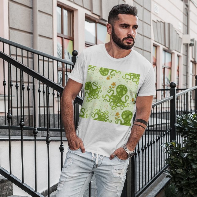 T-shirt Octopes Vertes Avec Fleurs (Créateur téléchargé)