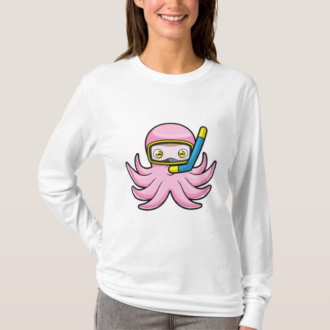 T-shirt Octopus à la plongée avec tuba et lunettes de nata (Devant)