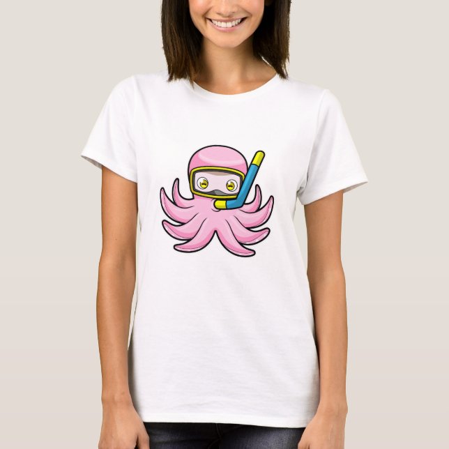 T-shirt Octopus à la plongée avec tuba et lunettes de nata (Devant)