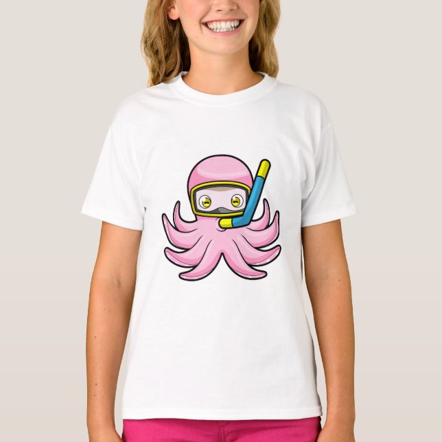 T-shirt Octopus à la plongée avec tuba et lunettes de nata (Devant)