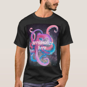 T-shirt octopus aquarelle espace océan rose bleu