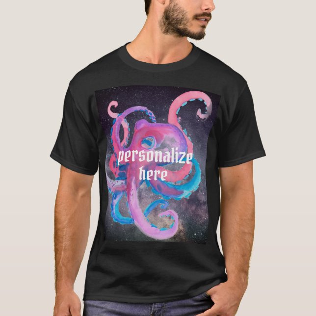 T-shirt octopus aquarelle espace océan rose bleu (Devant)