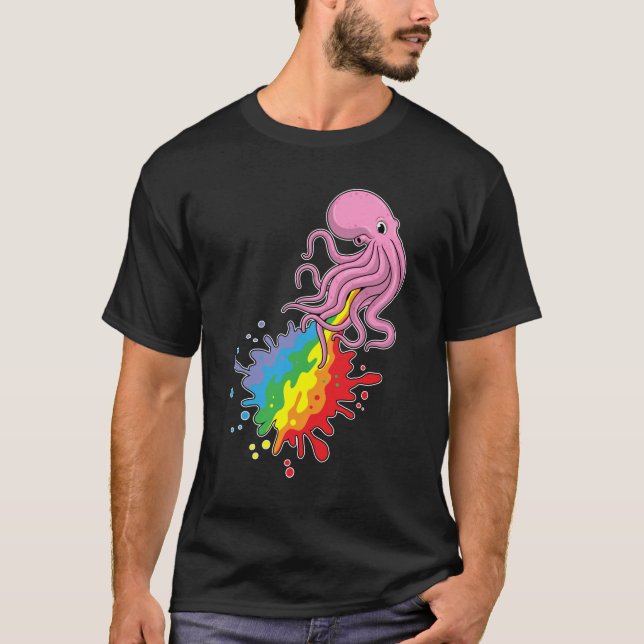 T-shirt Octopus avec arc-en-ciel (Devant)
