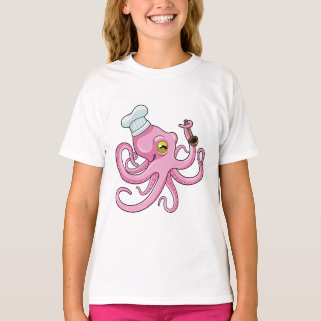T-shirt Octopus comme cuire avec cuillère en bois (Devant)