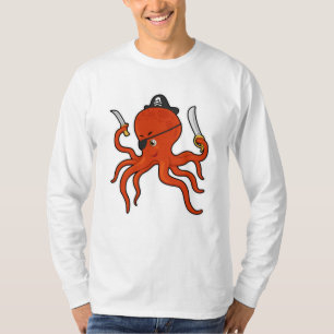 T-shirt Octopus comme Pirate avec épée et couteau