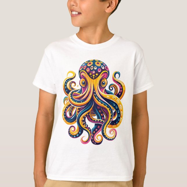 T-shirt Octopus de la mer profonde psychédélique (Devant)
