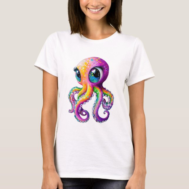 T-shirt Octopus de style Kawaii avec de grands yeux pétill (Devant)