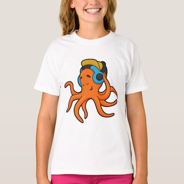 T-shirt Octopus en musique avec casque (Devant)